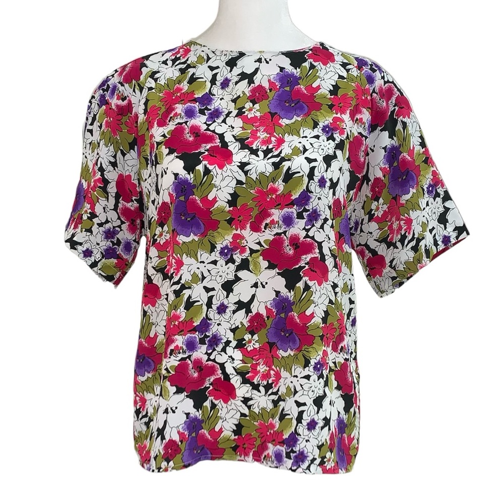 Petite Impressions Women’s Vintage Short Sleeve Multi Floral Blouse Size 8P